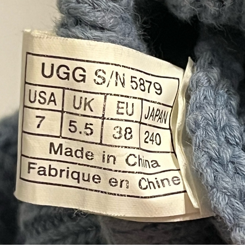 Genuine Ugg Australia Classic Women’s Crochet Tall Boots Size 7 Blue Wool Insole - Picture 13 of 15